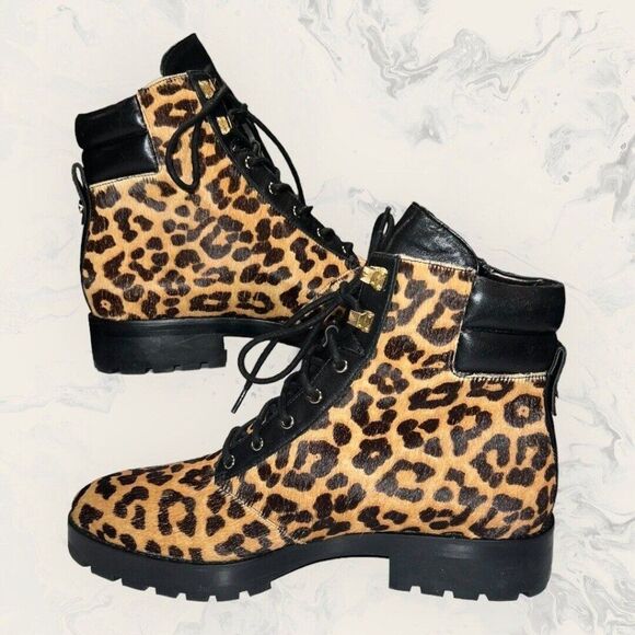 Michael Kors Rosario Cheetah-Print Fur Zip Lace Up Combat Boot Womens Size 11M - Picture 4 of 8